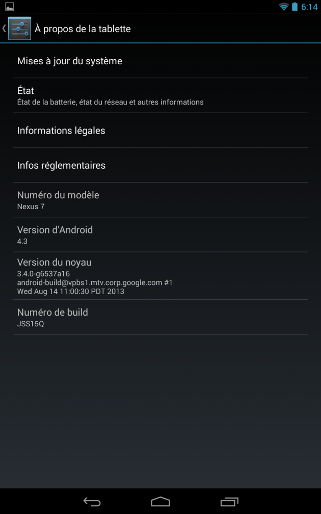 nouvelle mise à jour Android 4.3