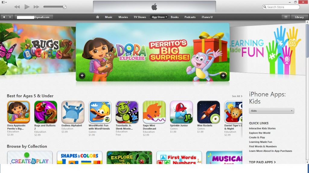 section iTunes pour découvrir les applications mobiles pour enfants