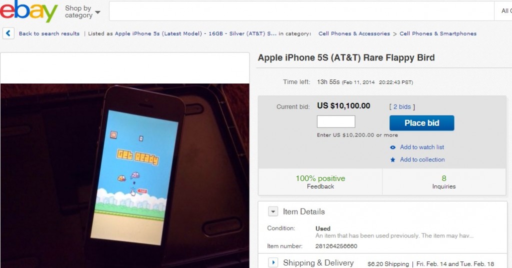 iPhone avec le jeu Flappy Birds en vente à plus de 4000 euros sur eBay!